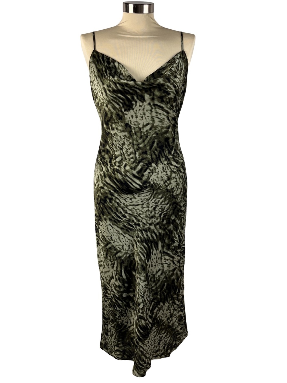 NWT Good American Green Jungle Mixed Animal-Print Midi Slip Dress Size M or “2”